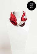 Serafina Collection Magnetic Pearl Floral Print Neck Scarf, Red image
