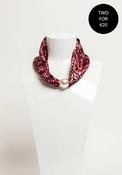 Serafina Collection Magnetic Pearl Geometric Square Print Neck Scarf, Burgundy image
