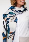 Serafina Collection Floral Print with Gold Jacquard Detail Scarf, Beige Multi image
