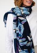 Serafina Collection Floral Print with Gold Jacquard Detail Scarf, Blue Multi image