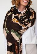 Serafina Collection Botanic Print with Gold Jacquard Detail Scarf, Brown Multi image