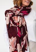 Serafina Collection Botanic Print with Gold Jacquard Detail Scarf, Wine Multi image