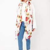 Serafina Collection Floral Print with Tassels Scarf, White Multi