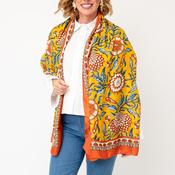 Serafina Collection Silk Blend Floral Print Pashmina Scarf, Orange image