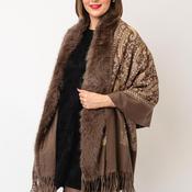 Serafina Collection Paisley Faux Fur Shawl, Taupe