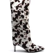 Zen Collection Cow Print Knee High Heeled Boots, White image