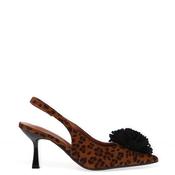 Zen Collection Sling Leopard Pom Pom Heeled Shoe, Tan image