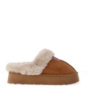 Zen Collection Faux Fur Trim Platform Mule Slippers, Tan image