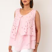 Serafina Collection One Size Crochet Layered V Neck Top, Pink