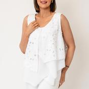 Serafina Collection One Size Crochet Layered V Neck Top, White