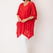 Serafina Collection One Size Lace V Neck Top, Red