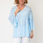Serafina Collection Crochet Button Down Blouse, Blue image