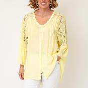 Serafina Collection Crochet Button Down Blouse, Yellow image
