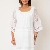 Serafina Collection One Size Crochet Overlay Blouse, White