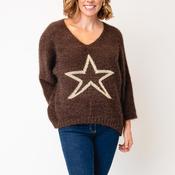 Serafina Collection One Size Star V Neck Jumper, Brown