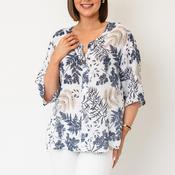 Serafina Collection One Size Botanic Print Blouse, White and Blue