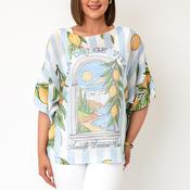 Serafina Collection One Size Sea Side Print Knitted Poncho, Blue Multi