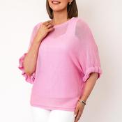 Serafina Collection One Size Gold Button Detail Knitted Poncho, Pink