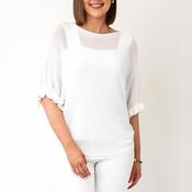 Serafina Collection One Size Gold Button Detail Knitted Poncho, White
