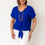 Serafina Collection One Size Textured with Necklace Top, Blue