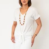 Serafina Collection One Size Textured with Necklace Top, White