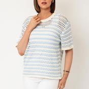 Serafina Collection One Size Striped Knitted Sweater, Blue and White