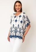 Serafina Collection One Size Abstract Print Blouse, White image