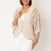 Serafina Collection One Size Crochet Knit Tie Front Cardigan, Beige