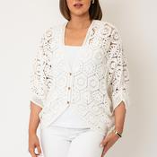 Serafina Collection One Size Crochet V Neck Cardigan, White