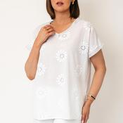 Serafina Collection One Size Floral Stitch Blouse, White