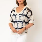 Serafina Collection One Size Crochet V Neck Jumper, Cream and Navy image