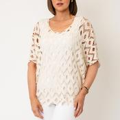 Serafina Collection One Size Crochet V Neck Knit Poncho, Beige