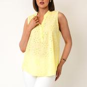 Serafina Collection One Size Cotton with Floral Stitch Blouse, Yellow