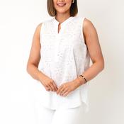Serafina Collection One Size Cotton with Floral Stitch Blouse, White
