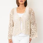 Serafina Collection One Size Crochet Layered V Neck Top, Beige
