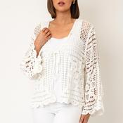 Serafina Collection One Size Crochet Layered V Neck Top, White