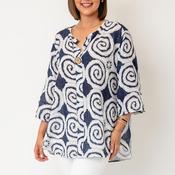 Serafina Collection One Size Swirl Patterned Blouse, Blue and White
