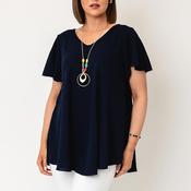 Serafina Collection One Size V-neck Textured with Necklace Blouse, Navy