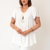 Serafina Collection One Size V-neck Textured with Necklace Blouse, White