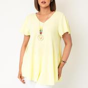 Serafina Collection One Size V-neck Textured with Necklace Blouse, Yellow