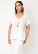 Serafina Collection One Size V-neck Textured with Necklace Blouse, White image