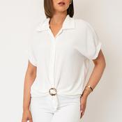 Serafina Collection One Size Button Up with Buckle Detail Blouse, White