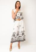 Serafina Collection One Size Vintage Print Top and Trousers Co-Ord, White and Brown