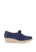 Wonders Leather Slip On Patent Bow Detail Shoes, Navy &amp; Cream image