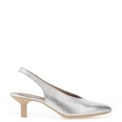 Wonders Leather Leopard Printed Kitten Heel Shoes, Silver image