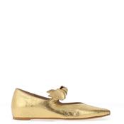 Wonders Leather Tie Detail Ballet Pumps, Gold
