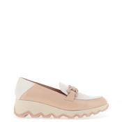 Wonders Sima Patent Buckle Wedge Loafers, Beige and White