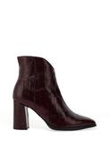 Wonders Misuri Distressed Glossy Croc Printed Heeled Boots, Wine image