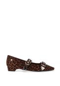 Xti Womens Leopard Printed Buckle Ballet Pumps, Brown image