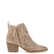 Xti Womens Faux Suede Perforated Heeled Boots, Beige image